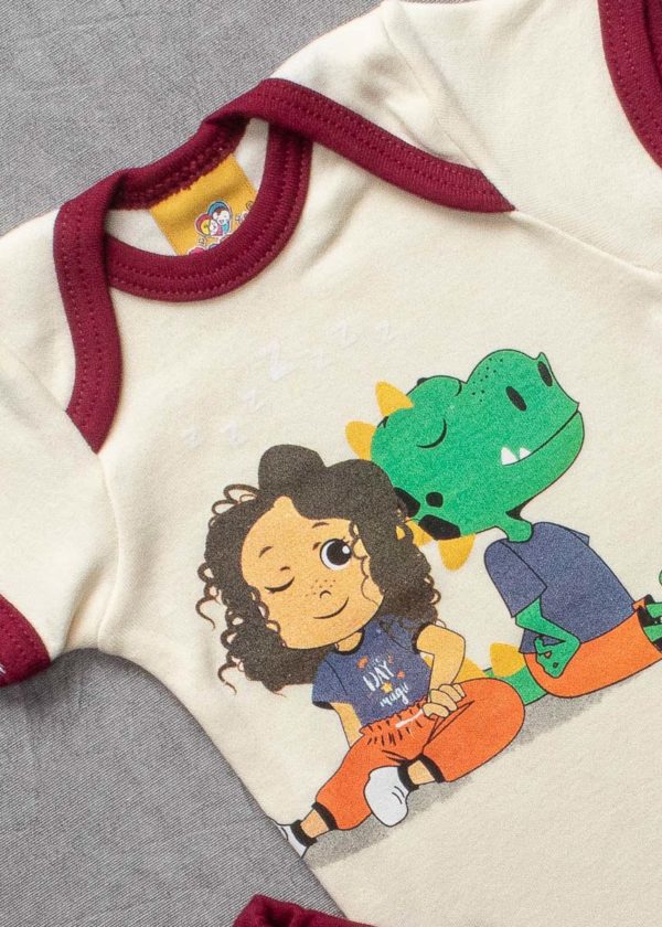 Conjunto Infantil Verão Algodão Bordô Estampa Rô e Lipe - Imagem 2