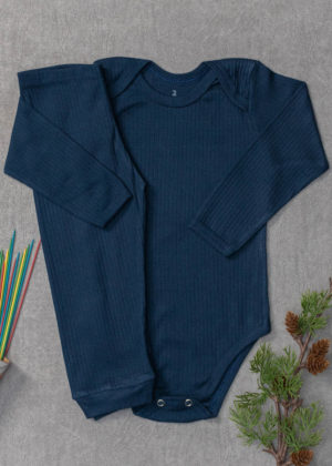 Conjunto Body Bebê Pagão Algodão Canelado Longo Marinho