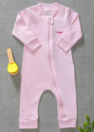Macacão Bebê Algodão Rosa Claro Liso