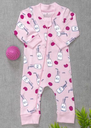 Macacão Bebê Algodão Rosa Milk