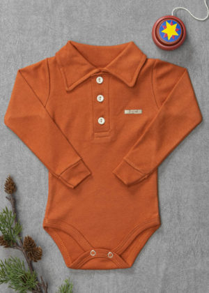 body manga longa gola polo ferrugem