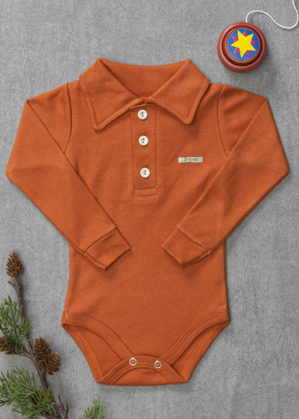 body manga longa gola polo ferrugem