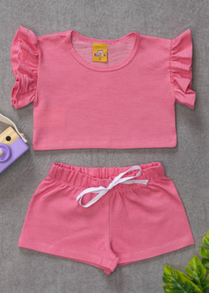 conjunto infantil babado rosa