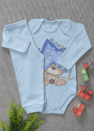 conjunto manga longa azul estrelas urso