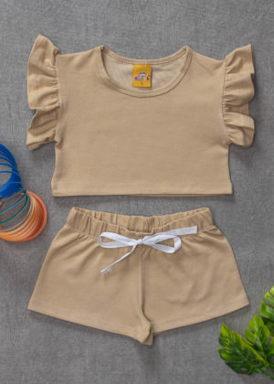 conjunto infantil babado nude