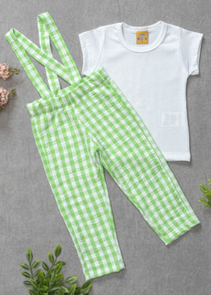 conjunto suspensório xadrez verde