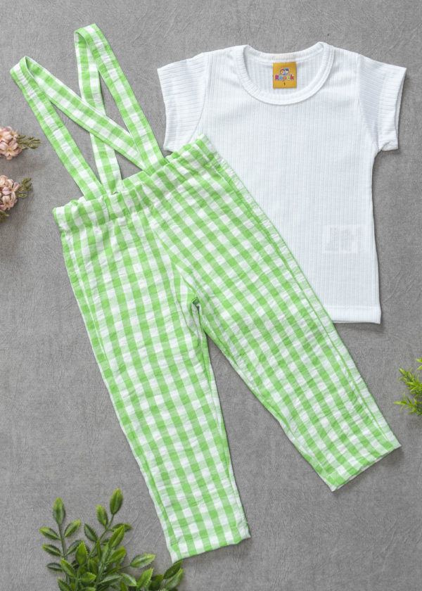 conjunto suspensório xadrez verde