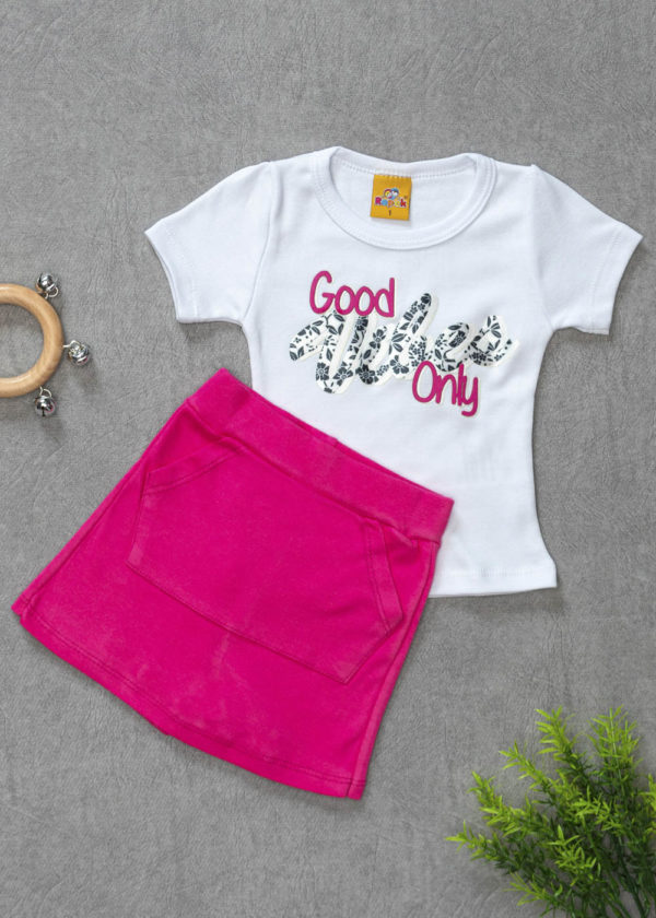 conjunto short saia pink