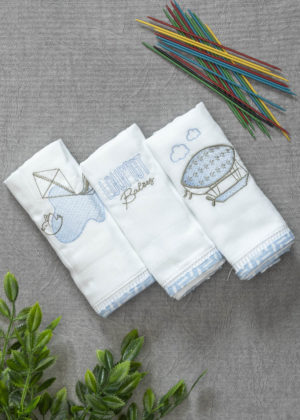 kit 3 fraldas bordadas balão
