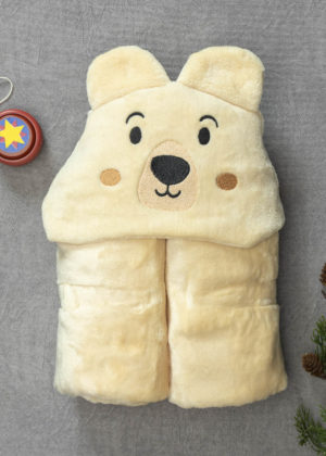 cobertor microfibra capuz bege urso