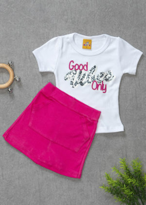 conjunto short saia pink