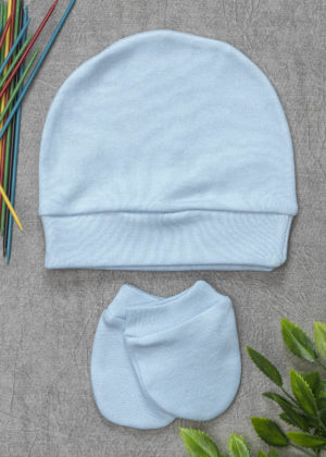 kit touca e luva azul bebe
