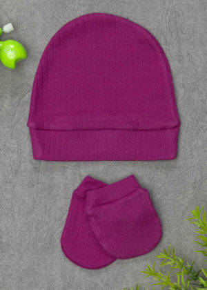 Kit Touca e Luvinha Bebê Algodão Canelado Purpura