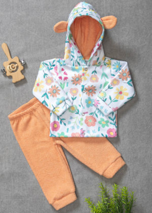 conjunto soft capuz flores
