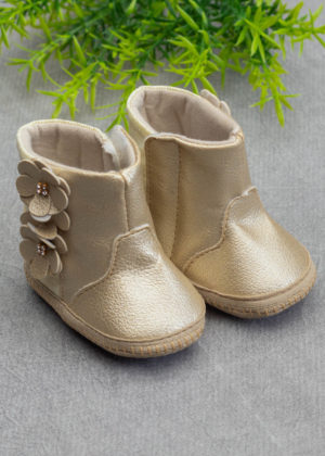 Bota Bebê Dourado Flores Menina