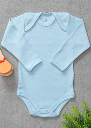 Body Bebê Algodão Manga Longa Azul (2 e 3 anos)