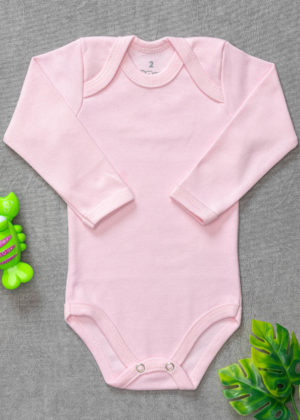 Body Bebê Algodão Manga Longa Rosa (2 e 3 anos)