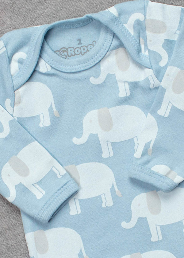 Body Bebê Algodão Manga Longa Azul Elefante (2 e 3 anos) - Imagem 2