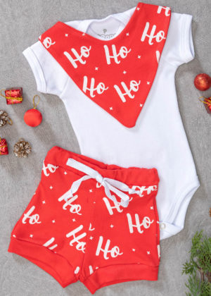 Conjunto Body Bebê Verão Com 3 Peças Algodão Vermelho Natal