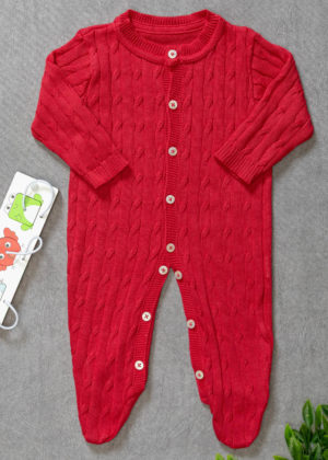 Macacão Bebê Tricot Vermelho Algodão