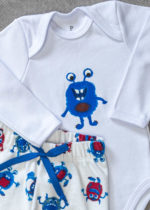 Conjunto Body Longo Bebê Algodão Calça Plush Monstrinhos