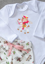 Conjunto Body Longo Bebê Algodão Calça Plush Cavalinhos