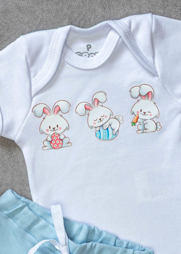 Conjunto Infantil Algodão Verão Azul Coelhinhos - Imagem 2