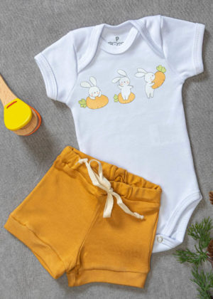 Conjunto Infantil Algodão Verão Caramelo Coelhinhos