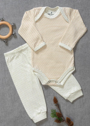 Conjunto Body Bebê Longo Poá Listra Aveia