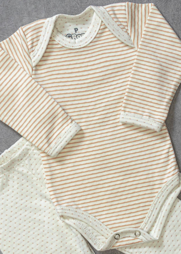 Conjunto Body Bebê Longo Poá Listra Aveia - Imagem 2