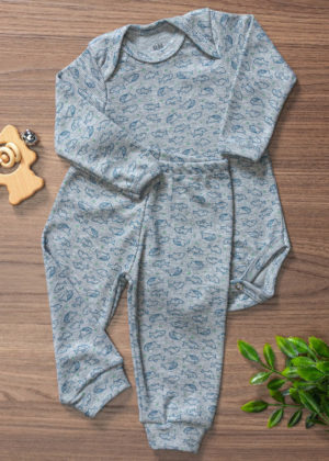 Conjunto Body Bebê Pagão Canelado Longo Fundo do Mar