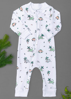 Macacão Bebê Algodão Branco Mundo Dino