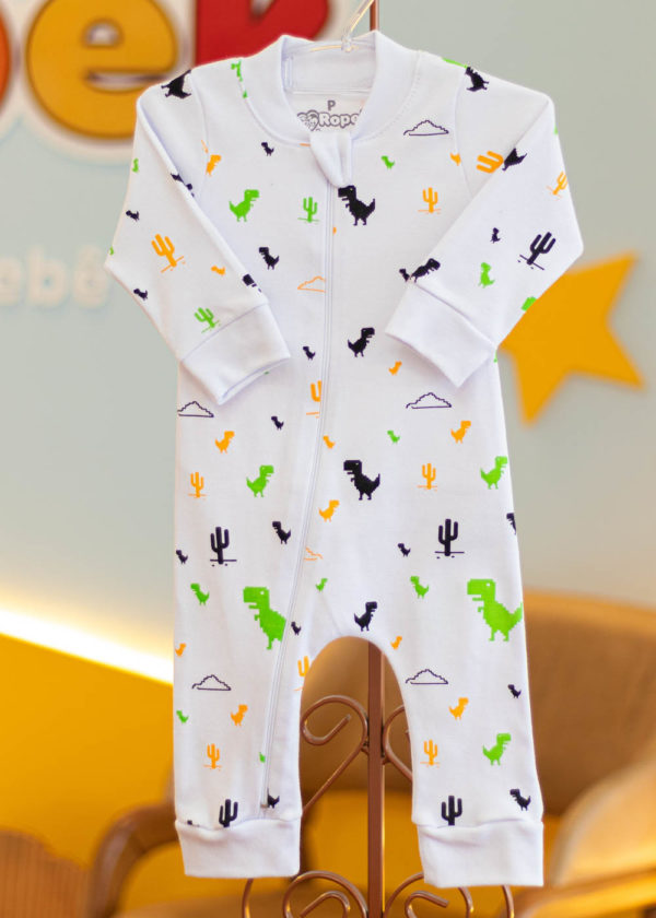 Macacão Bebê Algodão Branco Dino - Imagem 3