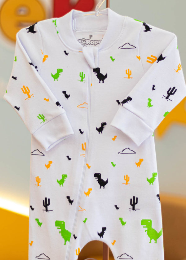 Macacão Bebê Algodão Branco Dino - Imagem 4