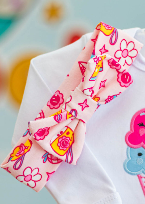 Conjunto Body Bebê 3 Peças Longo Bordado Rosa Sorvete - Imagem 5