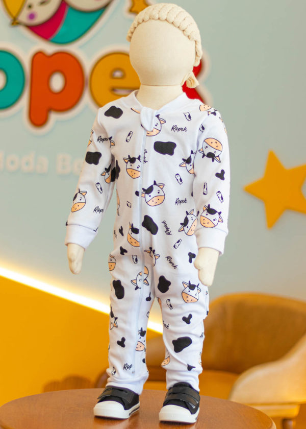 Macacão Bebê Algodão Branco Vaquinha - Imagem 3